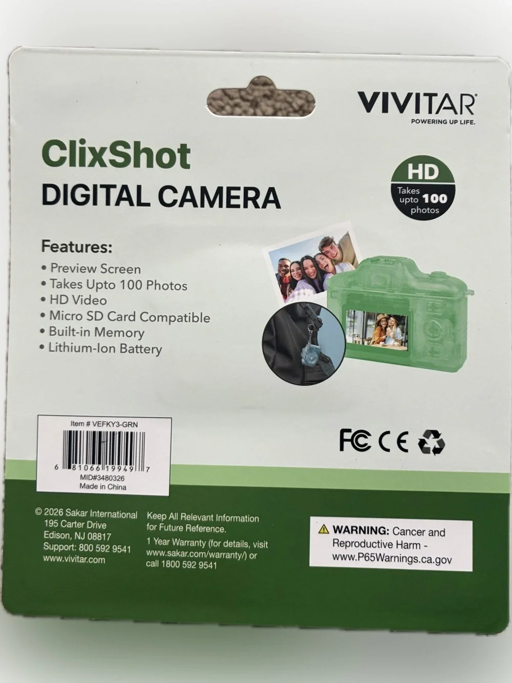 Vivitar ClixShot Mini Digital Camera Keychain - Green